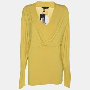 Elena Miro Yellow Jersey V Neck Tops